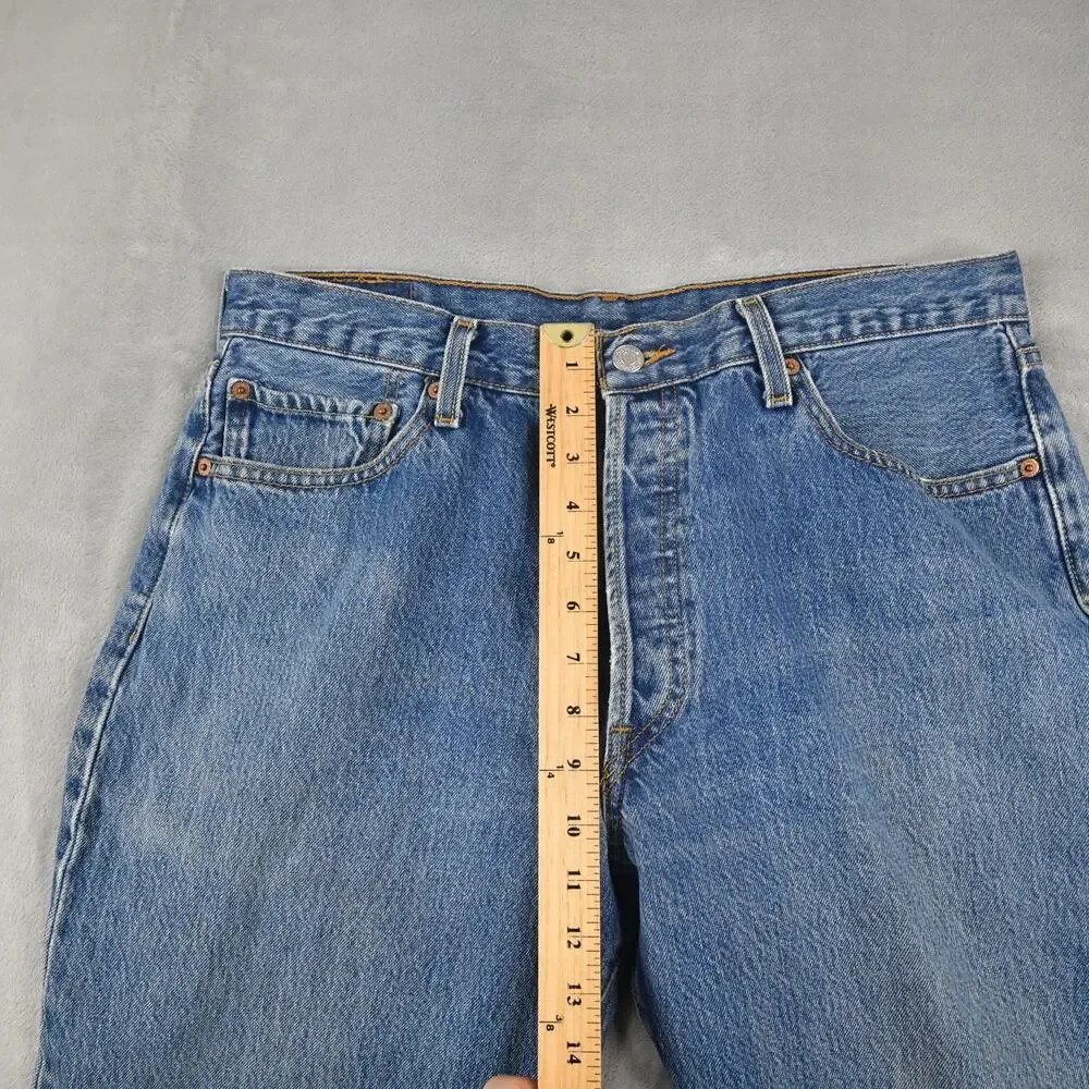 Levis Jeans 501 Mens 36x31 (33x32 Actual) Button Fly Distressed Blue Denim